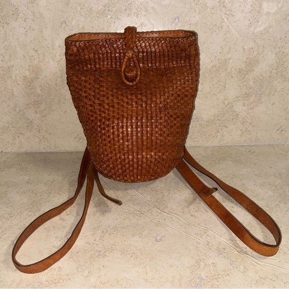 April Cornell Handbags - April Cornell Mini Woven Leather Backpack Purse Bag Brown 10.5” x 9.5”
